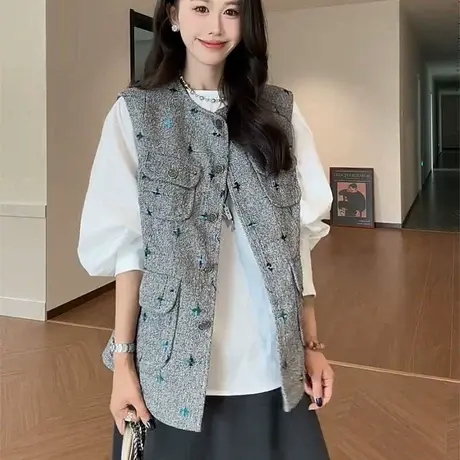 法式高级感小香风马甲女2025秋季新款宽松显瘦小个子百搭无袖上衣商品大图