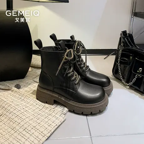 戈美其厚底白色马丁靴女款2025新款春季炸街小短靴英伦风复古单靴商品大图