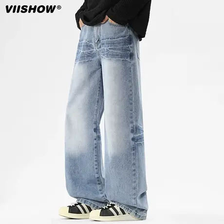 VIISHOW美式水洗牛仔裤男士春秋季2025新款宽松直筒阔腿休闲裤子商品大图