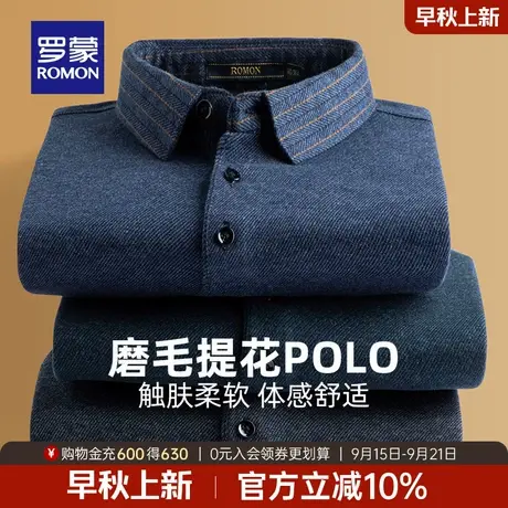罗蒙男士休闲百搭长袖POLO衫2025秋季新款简约舒适磨毛翻领T恤男商品大图