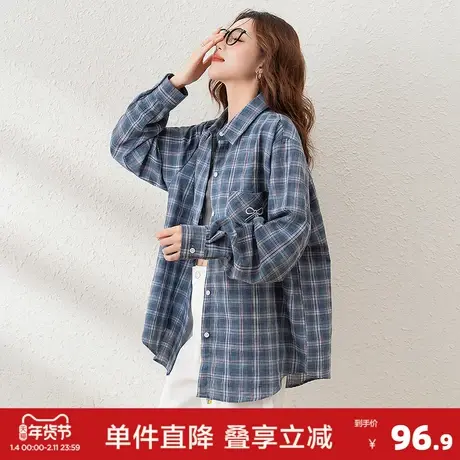 唐狮2025秋季衬衫女新款长袖格子百搭时尚复古上衣开衫流行商品大图