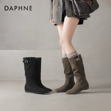 达芙妮长筒靴女冬季2026新款美拉德西部靴平底堆堆靴内增高筒靴子图片