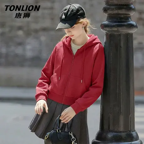 唐狮官方酒红色卫衣外套女春秋款2026新款本命年马年过年衣服VB图片