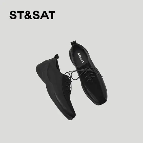 星期六复古风德训鞋2026新款巨好看黑色真皮系带休闲百搭软底单鞋商品大图