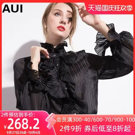 黑色雪纺偏光衬衫女设计感小众衬衣2023新款女装欧货时尚洋气上衣商品大图