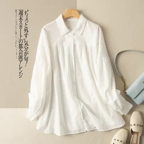 全棉白色衬衫文艺复古通勤宽松衬衣百搭气质港味上衣2022秋季新款图片