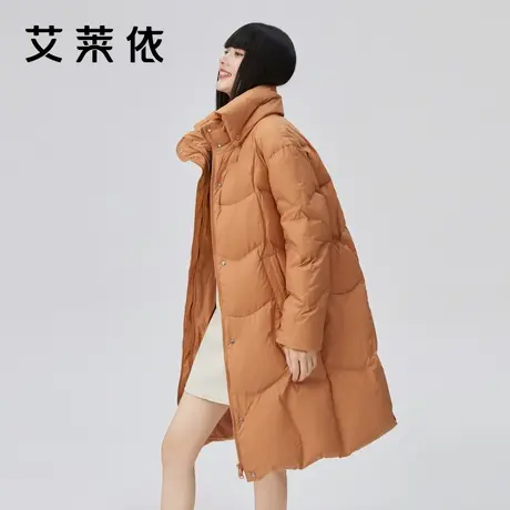 艾莱依冬季新款羽绒服女中长款立领温暖时尚加厚高级防寒大衣外套商品大图