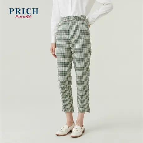 PRICH商场同款裤子新品秋冬新款千鸟格针织弹力铅笔裤西裤女商品大图