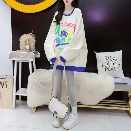 加绒加厚卫衣女中长款2023新款秋冬季洋气减龄宽松慵懒风百搭上衣商品大图