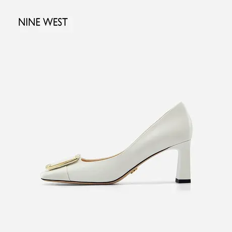 Nine West/玖熙高跟鞋女粗跟气质春季新款牛皮方扣浅口时尚单鞋图片