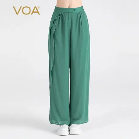 VOA双层乔其桑蚕丝后松紧自然腰侧口袋不对称木耳边装饰真丝裙裤商品大图