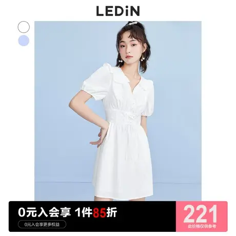 乐町娃娃领连衣裙休闲春夏新款女装系带收腰显瘦蓝色白色裙子图片