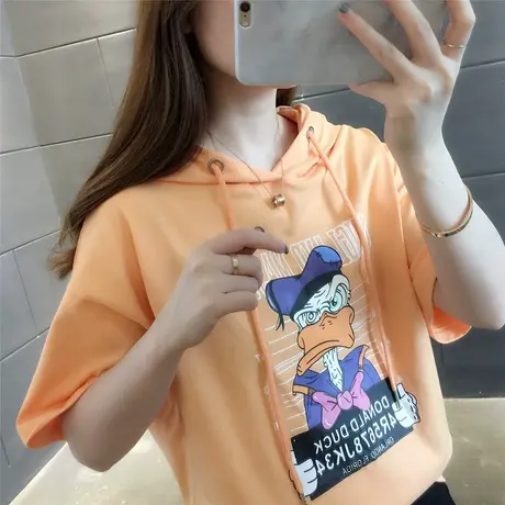 女装夏装2023年新款宽松半袖连帽上衣体恤韩版ins潮夏季短袖t恤女图片