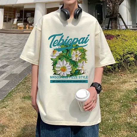 夏季新款短袖T恤男潮牌港风美式复古小众设计感上衣宽松纯棉体恤商品大图