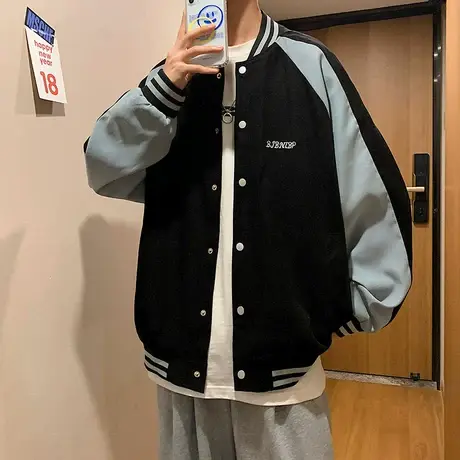 潮牌美式棒球服男春秋季宽松港风ins潮流外套大码男士夹克上衣服商品大图