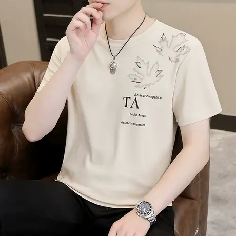 短袖t恤男潮牌宽松半袖纯棉夏装百搭新款ins潮休闲刺绣打底衫圆领商品大图