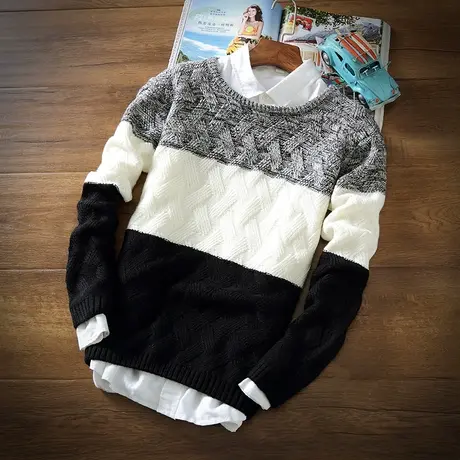 2023秋冬季长袖T恤男士韩版秋衣服打底衫衬衫领针织小衫卫衣男潮图片