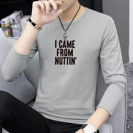 莫代尔男士长袖t恤潮流字母印花上衣服潮牌秋冬季内搭打底衫秋衣商品大图