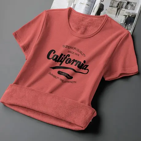 男士短袖t恤潮牌潮流印花半袖打底衫保暖加绒加厚圆领体恤上衣服图片