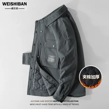 冬季工装休闲夹棉外套男潮流加绒加厚衬衫式棉衣翻领二棉百搭上衣图片