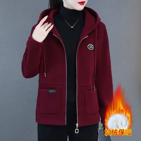 休闲加绒加厚开衫外套女秋冬2023年新款百搭时尚连帽丝绒拉链卫衣商品大图