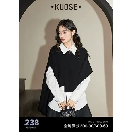 阔色设计感披肩斗篷毛衣女2023秋冬新款黑色罩衫叠穿开叉针织外套图片