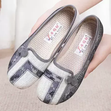 老北京布鞋女新款正品民族风女鞋透气平底一脚蹬懒人妈妈帆布单鞋商品大图