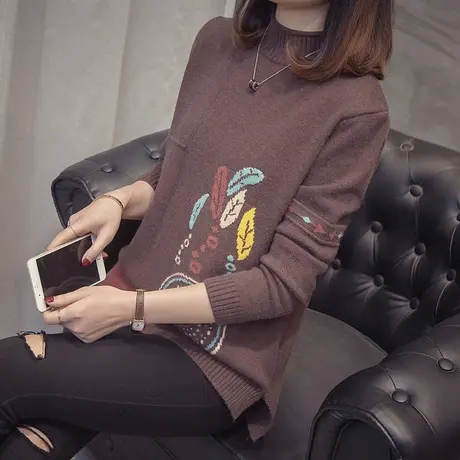 半高领毛衣女秋冬季加厚针织打底衫韩版宽松外穿短款上衣复古港味商品大图