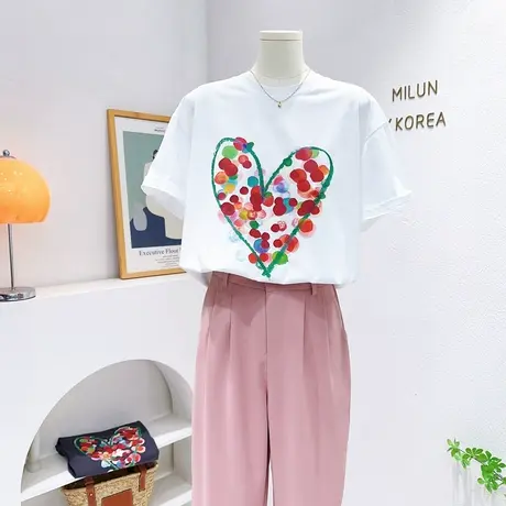 韩国东大门ins爱心短袖上衣2023夏季新款纯棉T恤百搭打底衫显瘦女图片