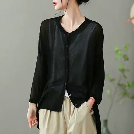 dza 复古不规则外套女2023夏薄款宽松防晒衣休闲显瘦外搭开衫上衣图片