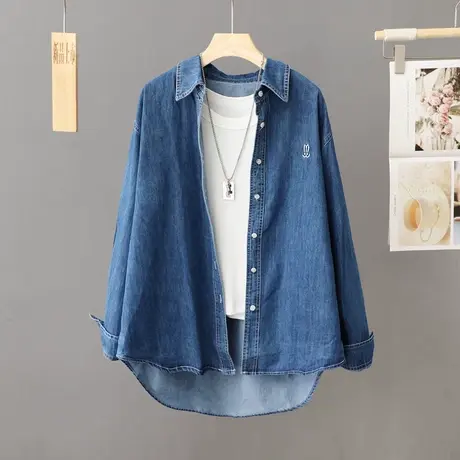 牛仔衬衫外套女秋冬2024新款春秋欧货宽松中长款衬衣叠穿上衣港味图片