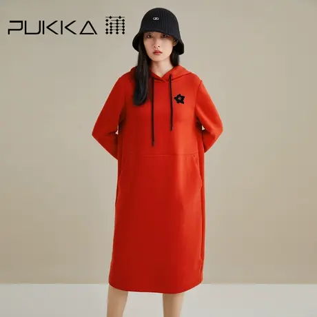 蒲PUKKA 针织卫衣连衣裙女秋季口袋宽松连帽长袖休闲冬款长裙图片