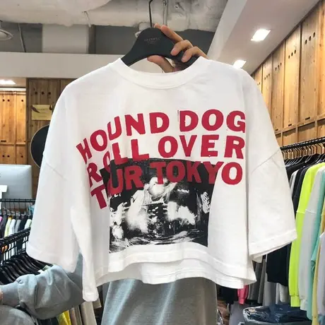 韩国东大门短袖t恤女夏装2021新款高腰露脐泫雅风宽松短款ins上衣商品大图