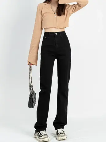 清仓捡漏小众简约直筒牛仔裤女秋冬款新款高腰港味阔腿裤裤子潮图片