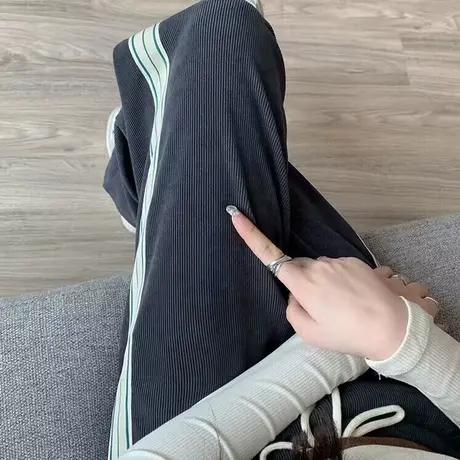 高腰垂感休闲直筒裤女2024春秋新款宽松百搭学生运动阔腿拖地裤子商品大图