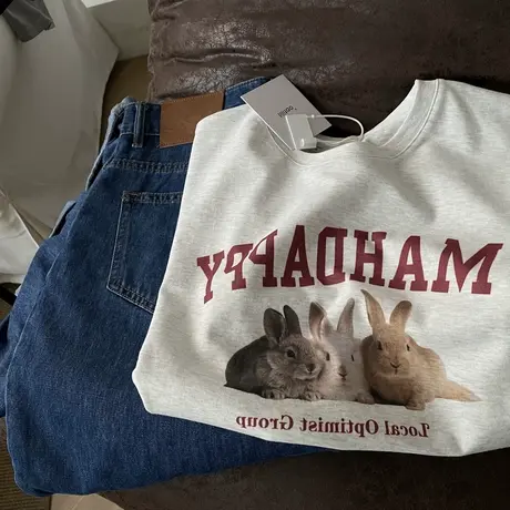 胖mm美式高街短袖t恤女夏季宽松小众设计感oversize情侣半袖ins潮商品大图