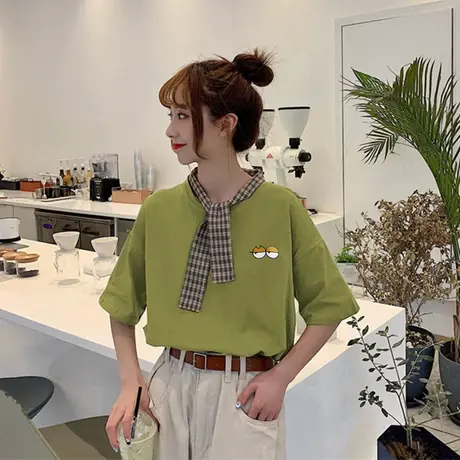 2024年新款春夏季别致上衣服小众设计感情侣女装正肩短袖t恤潮ins商品大图