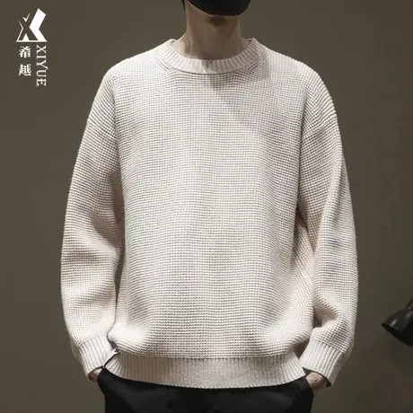 华夫格针织衫毛衣男秋冬宽松保暖男士大码套头慵懒风毛线衣外套潮商品大图