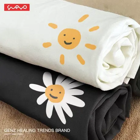 悦游 微笑太阳雏菊 情侣T恤夏季宽松短袖ins风潮流T恤男可爱手绘商品大图