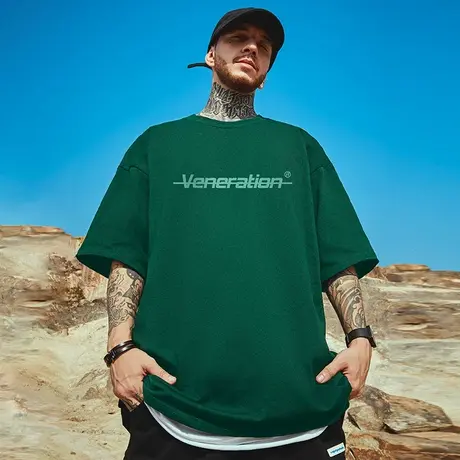 摩严美式字母潮牌胖子男装加肥加大码嘻哈宽松短袖T恤半袖潮流夏商品大图