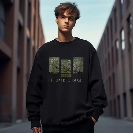 日系加肥加大码圆领美式重磅复古胖子男装宽松加绒做旧卫衣秋冬季商品大图