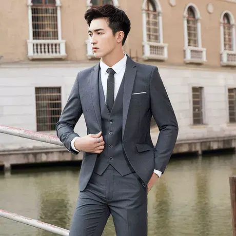 西服套装男士黑外套帅气韩版修身小西装商务伴郎新郎结婚正装潮流商品大图