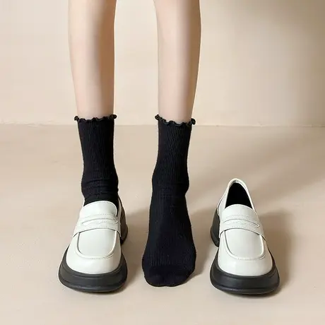 英伦风小皮鞋女2023年秋季新款厚底乐福鞋日系百搭一脚蹬jk单鞋子商品大图