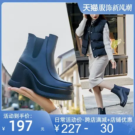 2025秋冬新款牛皮女靴潮厚底短靴松糕高跟保暖真皮棉鞋皮鞋马丁靴商品大图