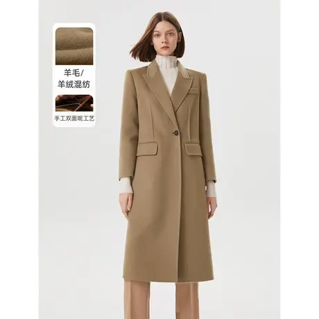 朗姿纯羊毛羊绒气质高级感中长款双面呢毛呢外套冬季新款大衣奥莱图片