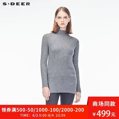 sdeer圣迪奥秋装女高领开衩摆竖纹针织衫S18363575😋图片