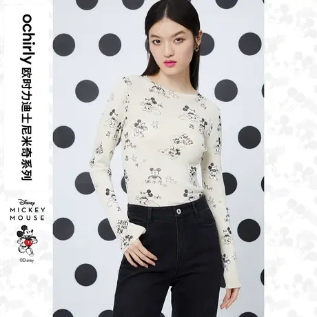 【呼呼严选专享】迪士尼米奇系列欧时力长袖针织衫新款秋印花上衣商品大图