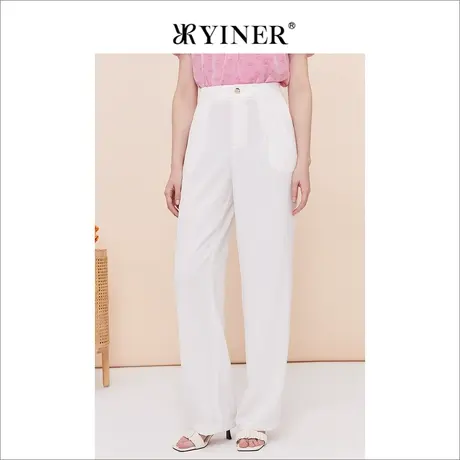 YINER音儿专选女装夏季百搭直筒休闲裤时尚白色长裤商品大图