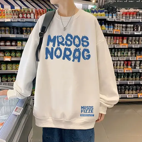 港风圆领卫衣男春秋季ins潮牌青少年男生套头打底衫无帽宽松外套商品大图