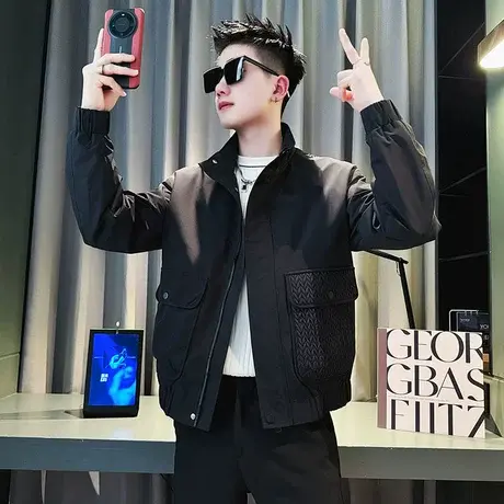 潮牌外套春季2024潮男韩版百搭休闲立领褂子上衣高级感工装夹克商品大图